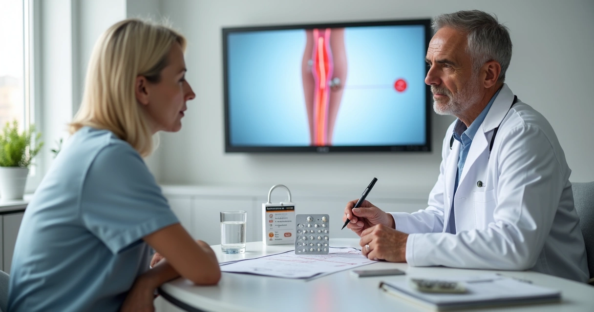 Paciente em consulta médica recebendo orientações sobre uso de anticoagulante 