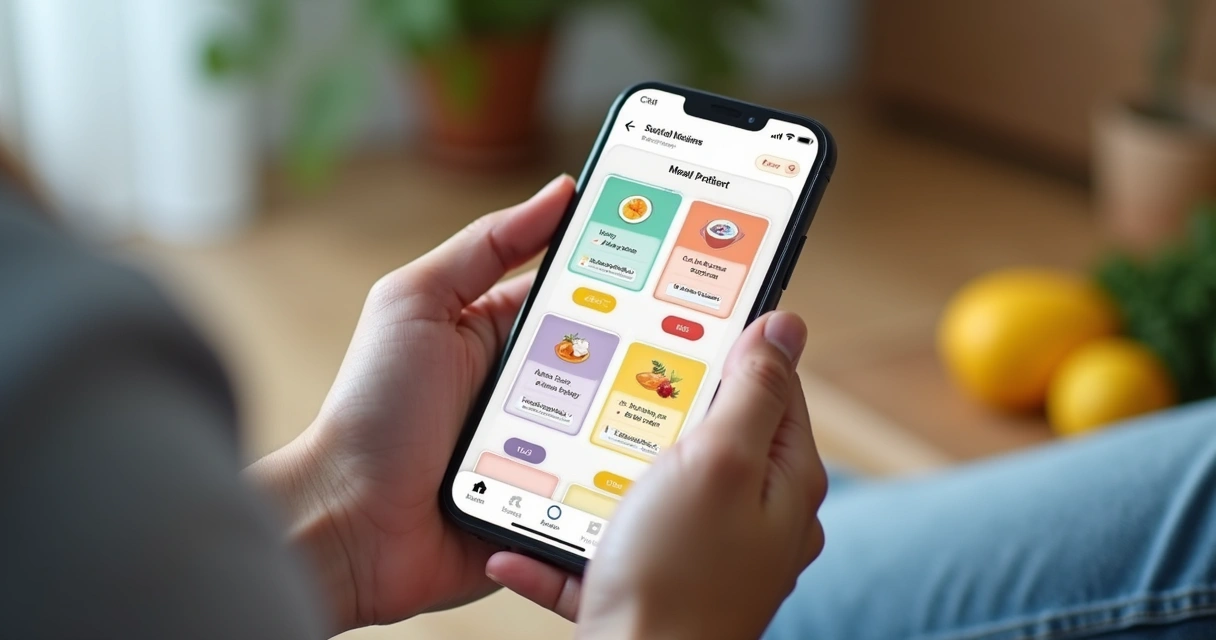Paciente visualizando aplicativo de acompanhamento nutricional no celular 