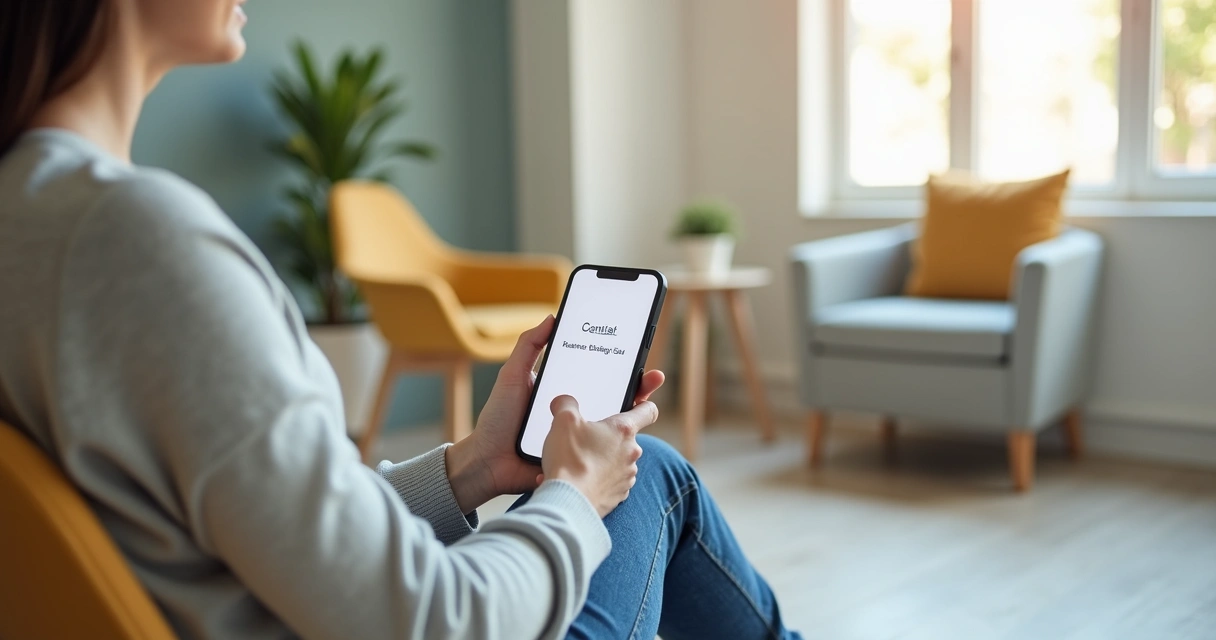 Paciente assinando termo digital no celular enquanto aguarda