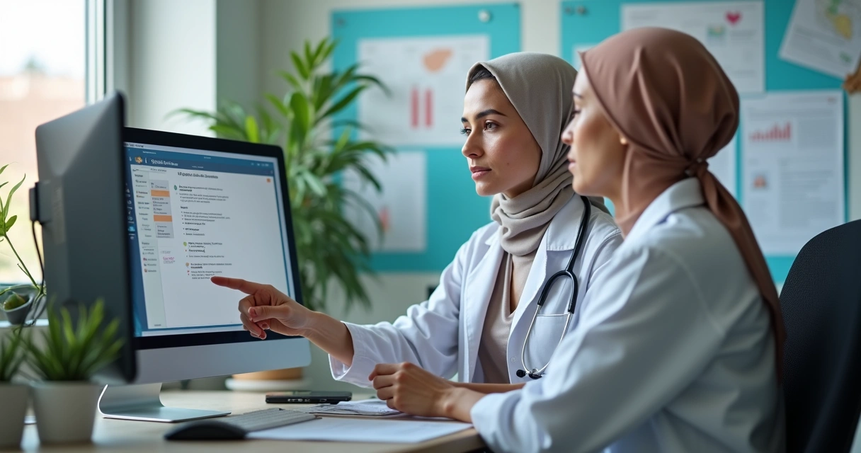 Paciente com câncer debatendo tratamento com médico em consultório moderno 