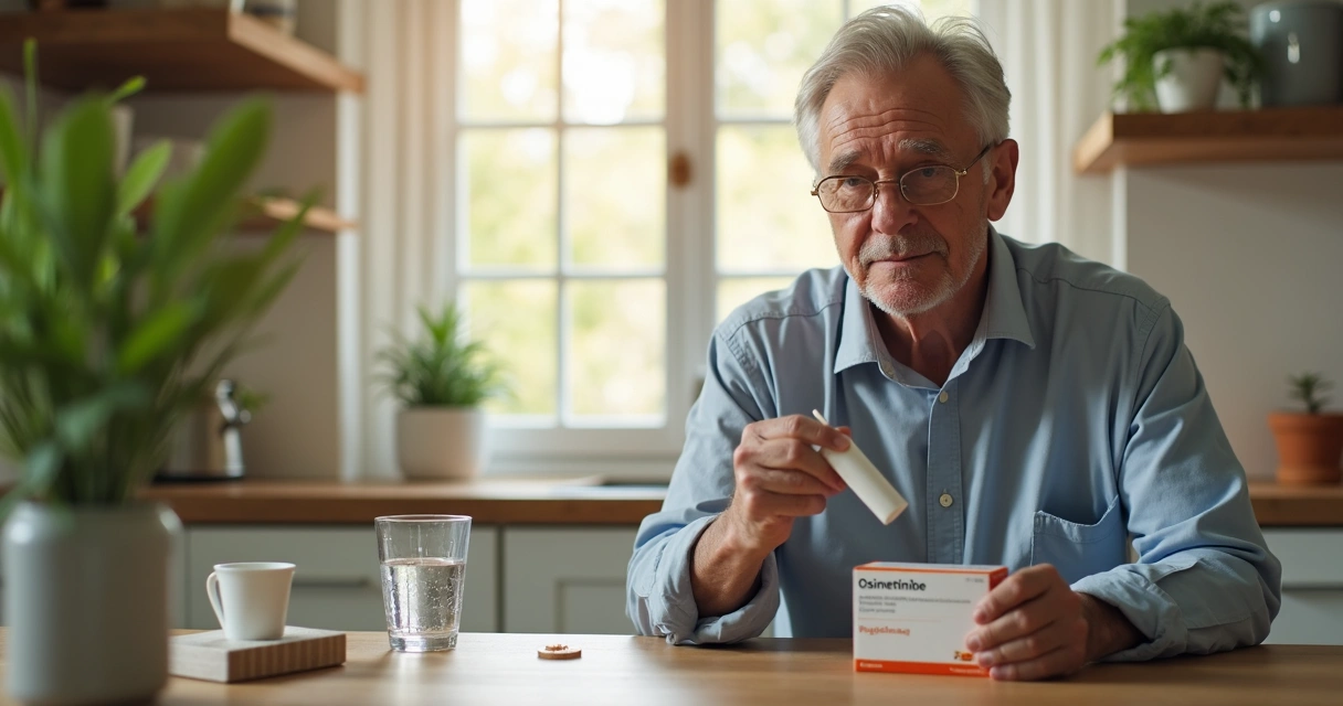 Paciente tomando medicamento oral em casa 