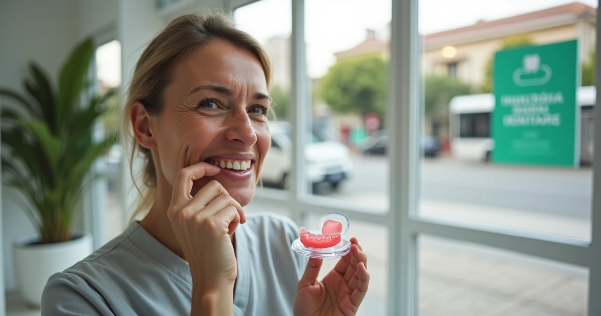 Adulto tocando bochecha com incômodo por usar prótese flexível 