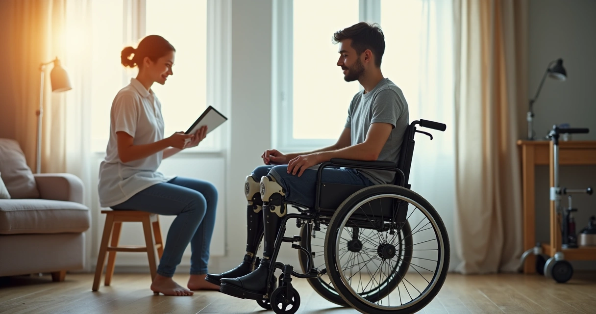 Homem sentado com próteses robóticas nas pernas e braços 