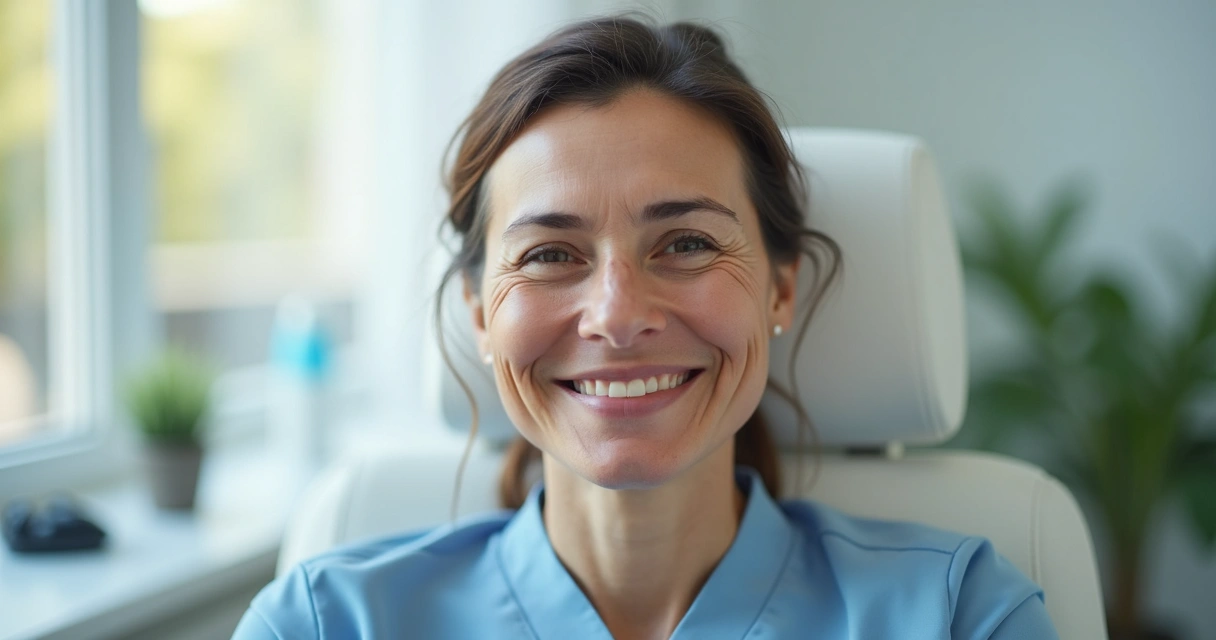 Paciente com expressão de esperança sentado em ambiente clínico 