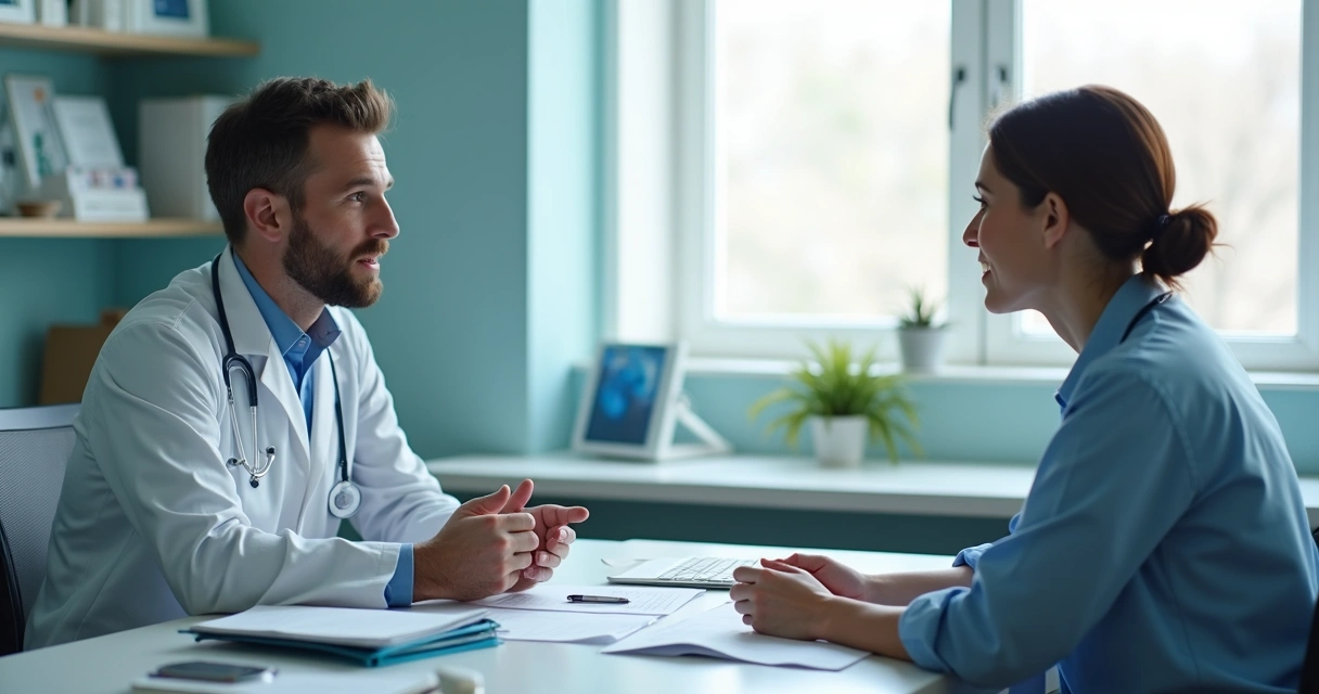 Paciente conversa com anestesista em consultório 