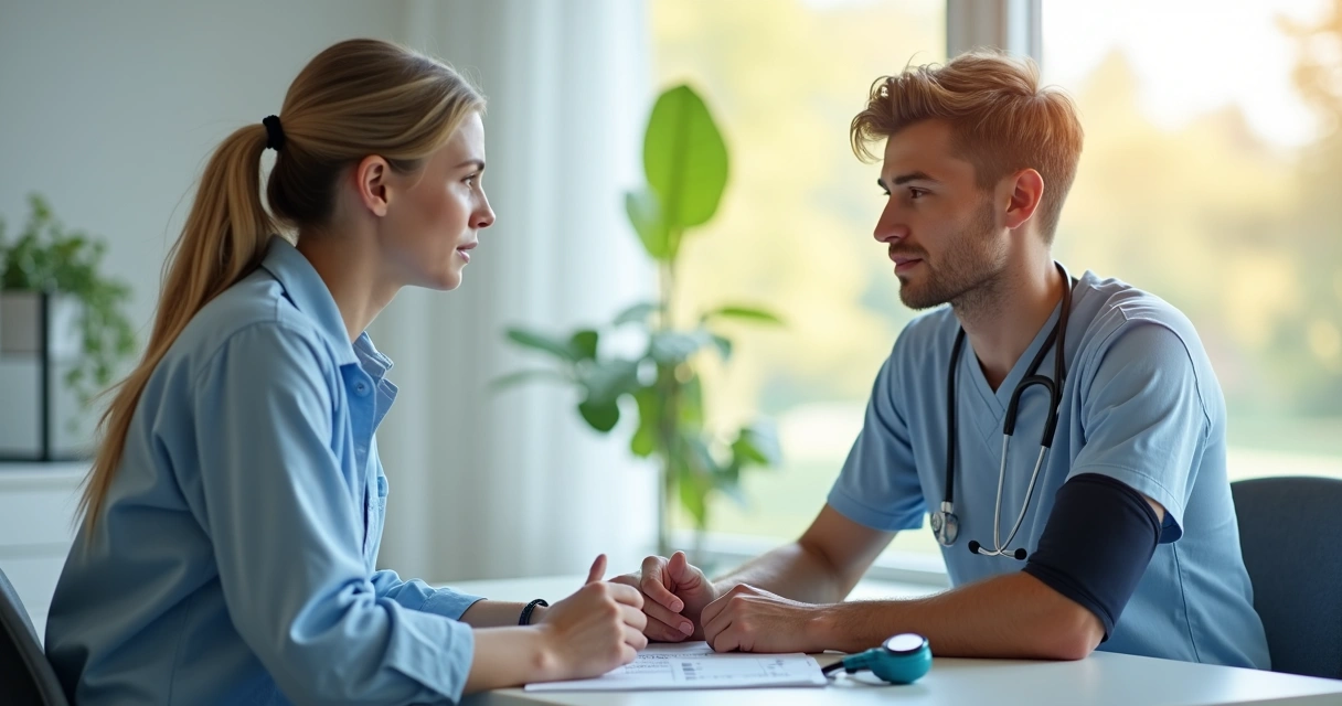 Paciente em consulta médica discutindo pressão arterial no verão