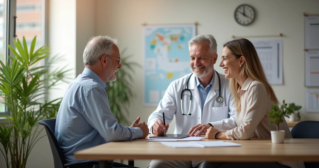 Paciente em consultório médico assinando contrato de serviço 