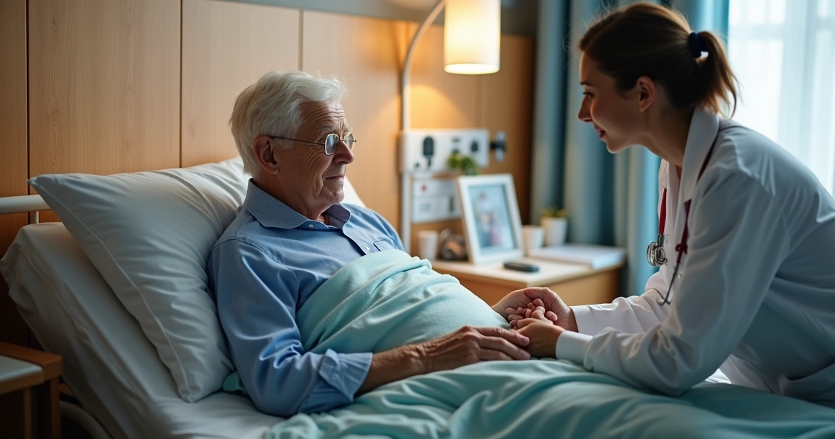 Paciente recebendo cuidados paliativos com oncologista 