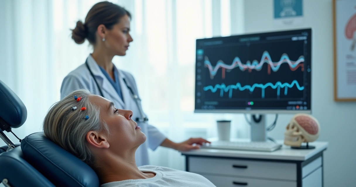 Paciente realizando eletroencefalograma em consultório de neurologia 