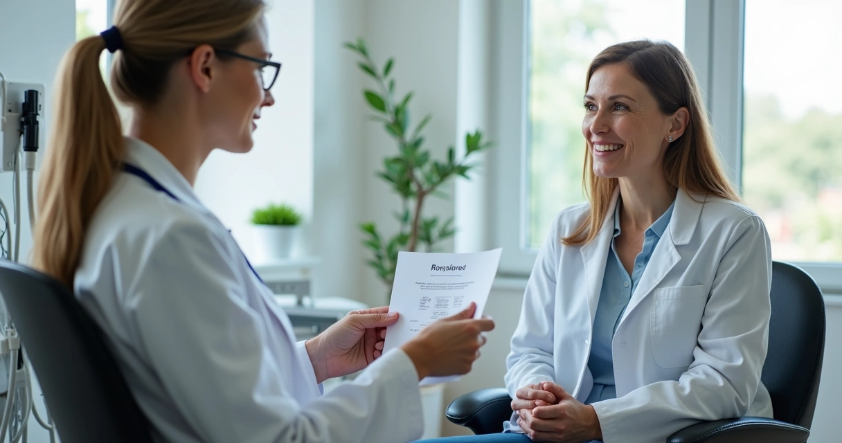 Mulher fazendo exame hormonal em consultório 