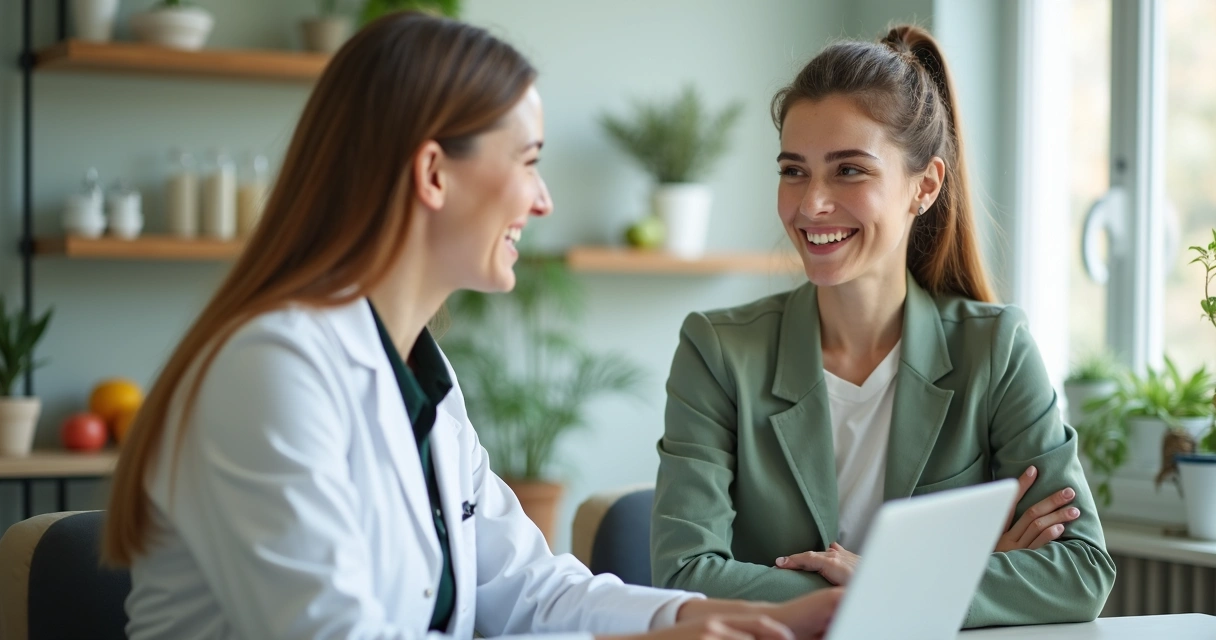 Paciente sorrindo após consulta com nutricionista moderna 