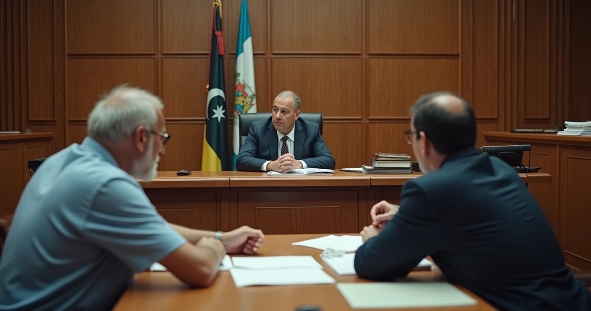 Paciente, advogado e juiz discutindo processo liminar oncológico