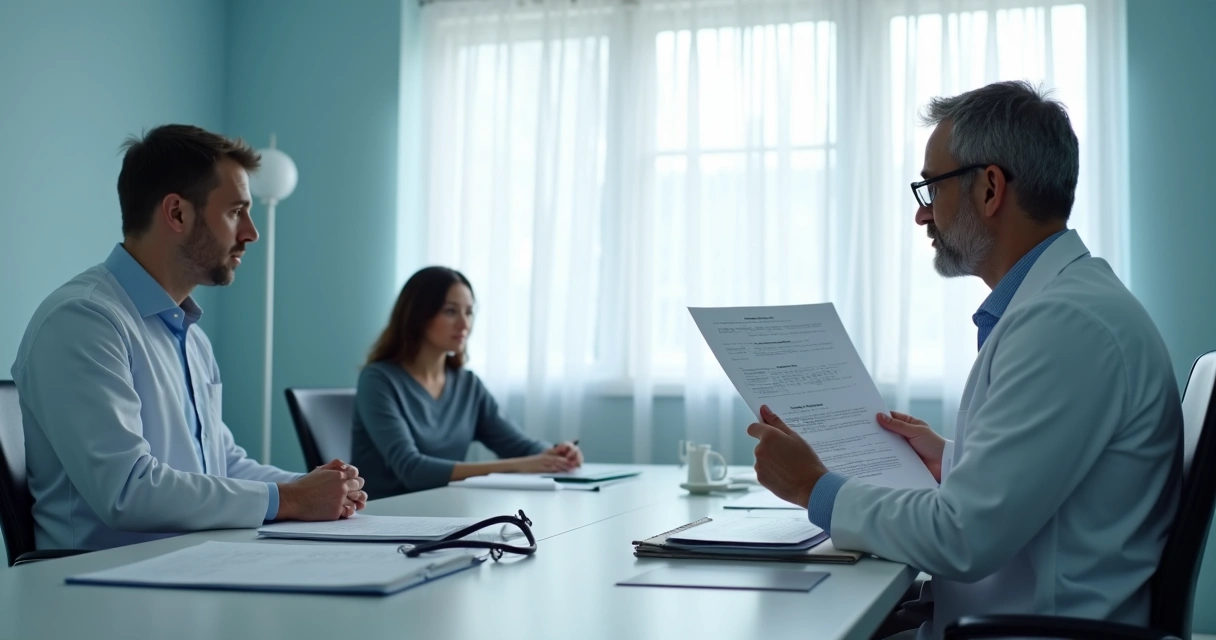 Médico segurando laudo durante perícia médica 