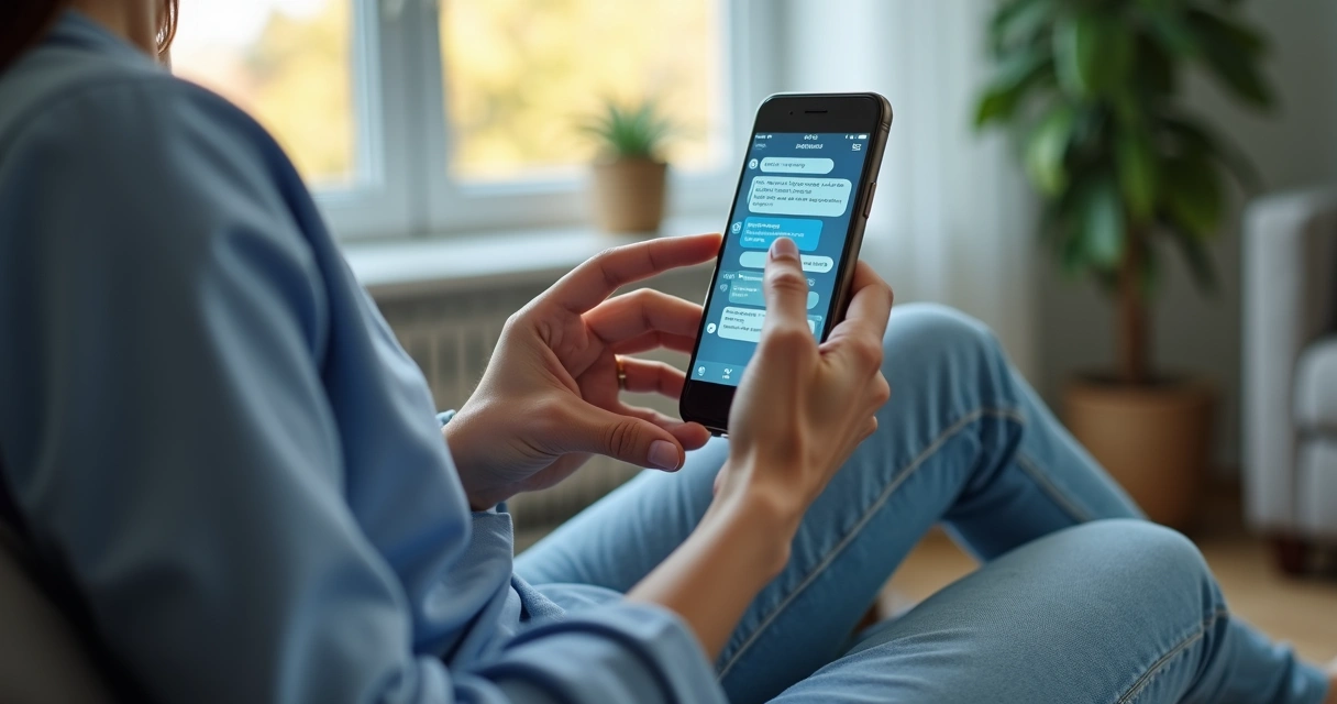 Paciente digitando pergunta em chatbot médico no celular 