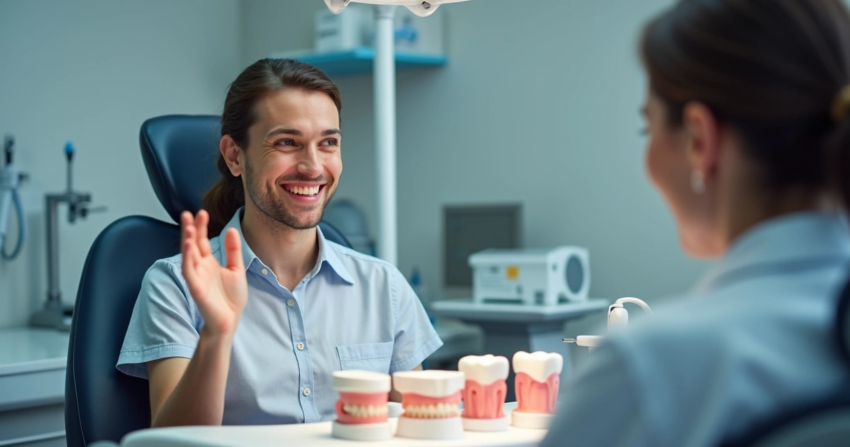 Paciente tirando dúvidas com dentista sobre aparelho ortodôntico 