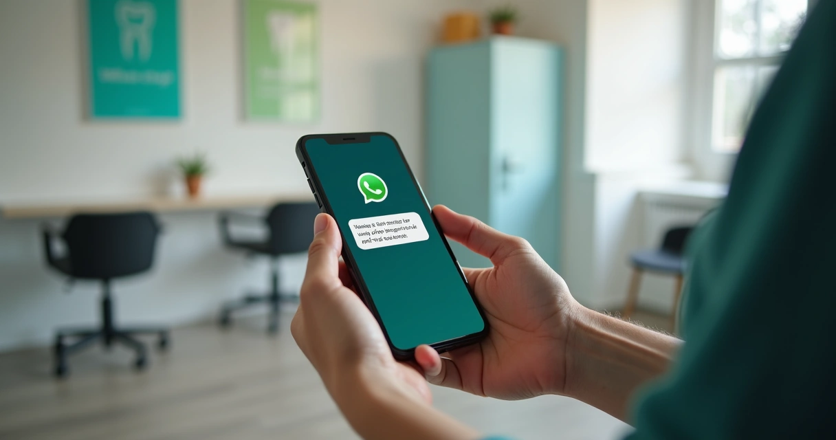 Paciente segurando celular com mensagem de lembrete de consulta 