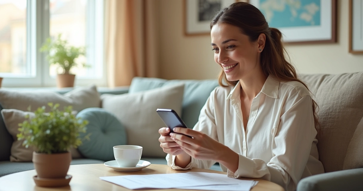 Paciente segurando o celular e lendo mensagem de lembrete de consulta 