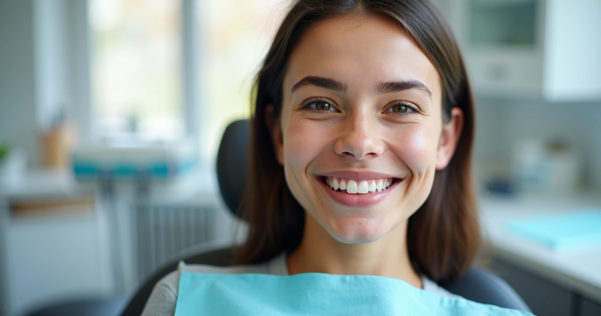 Paciente sorrindo, mostrando dentes após implante dentário