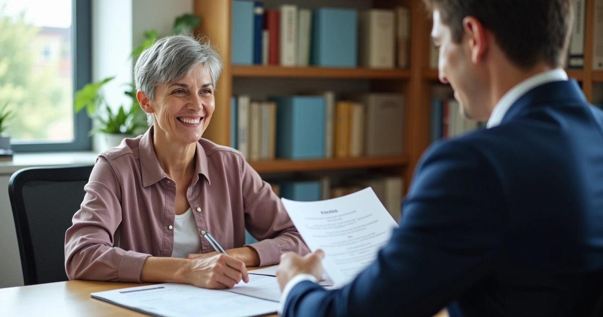 Paciente sorrindo durante consulta jurídica 