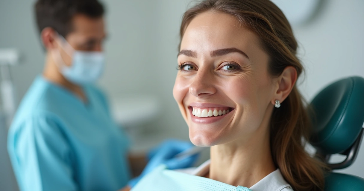 Paciente sorrindo após colocação de faceta de resina