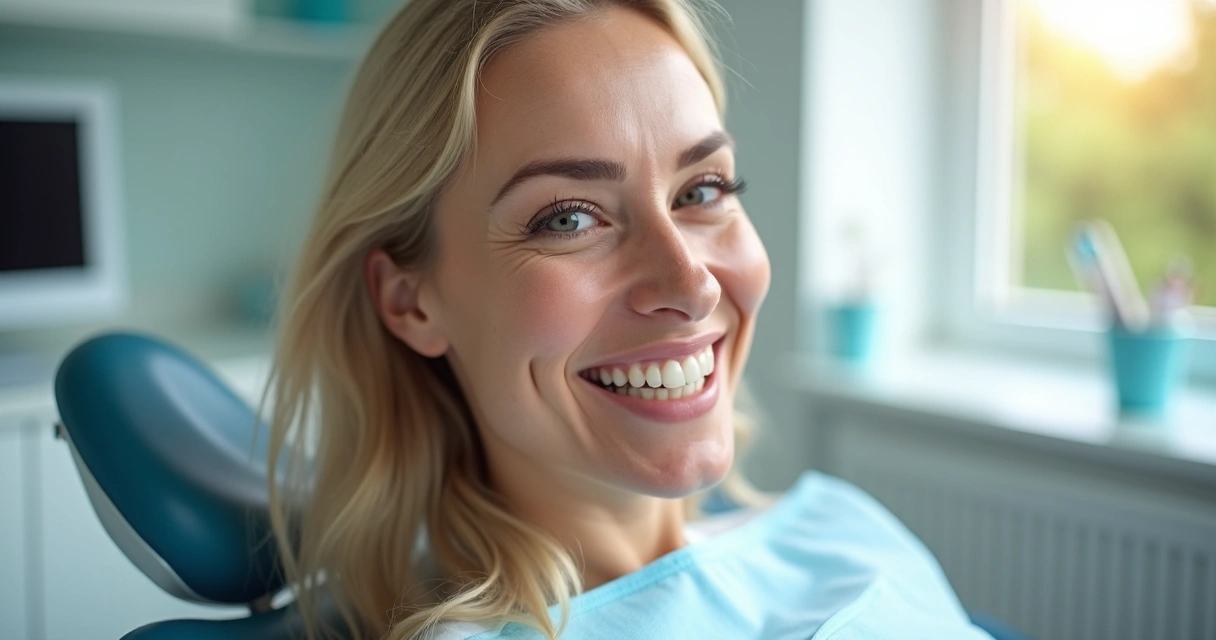 Paciente sorrindo com prótese dentária feita sob medida