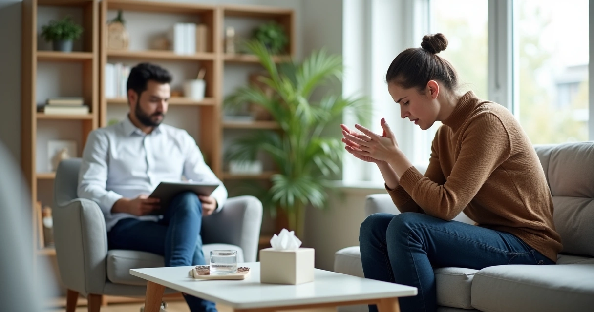 Pessoa em consulta com psicólogo mostrando sinais de transtorno obsessivo-compulsivo 