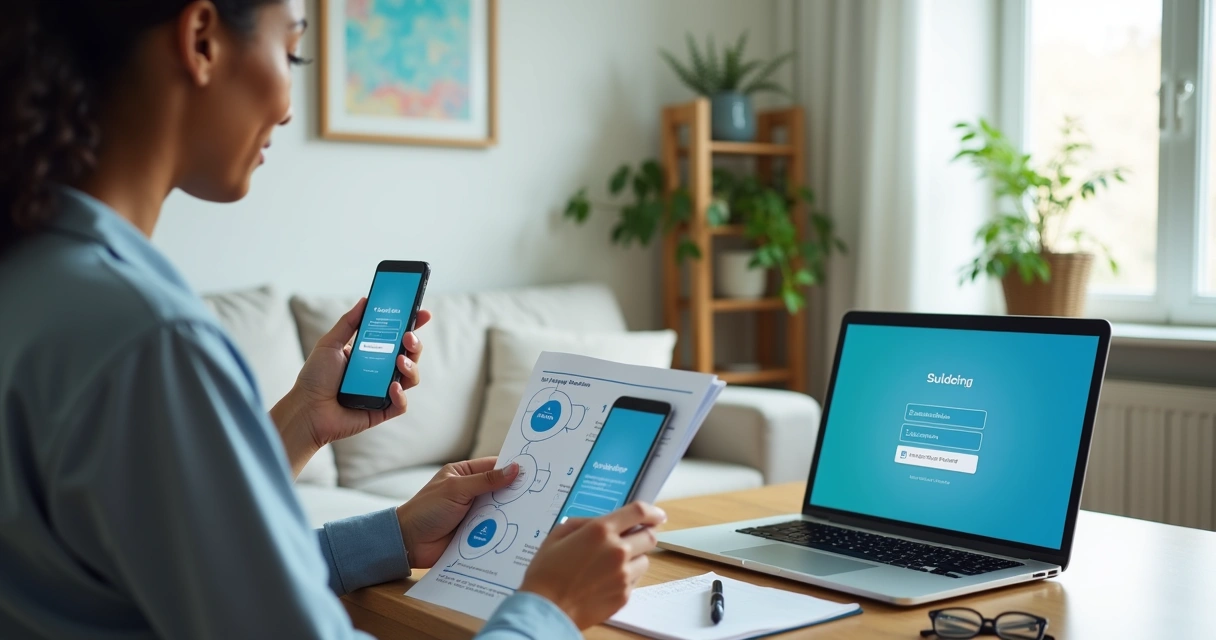 Adulto consulta passo a passo em smartphone para acessar plataforma de saúde online 