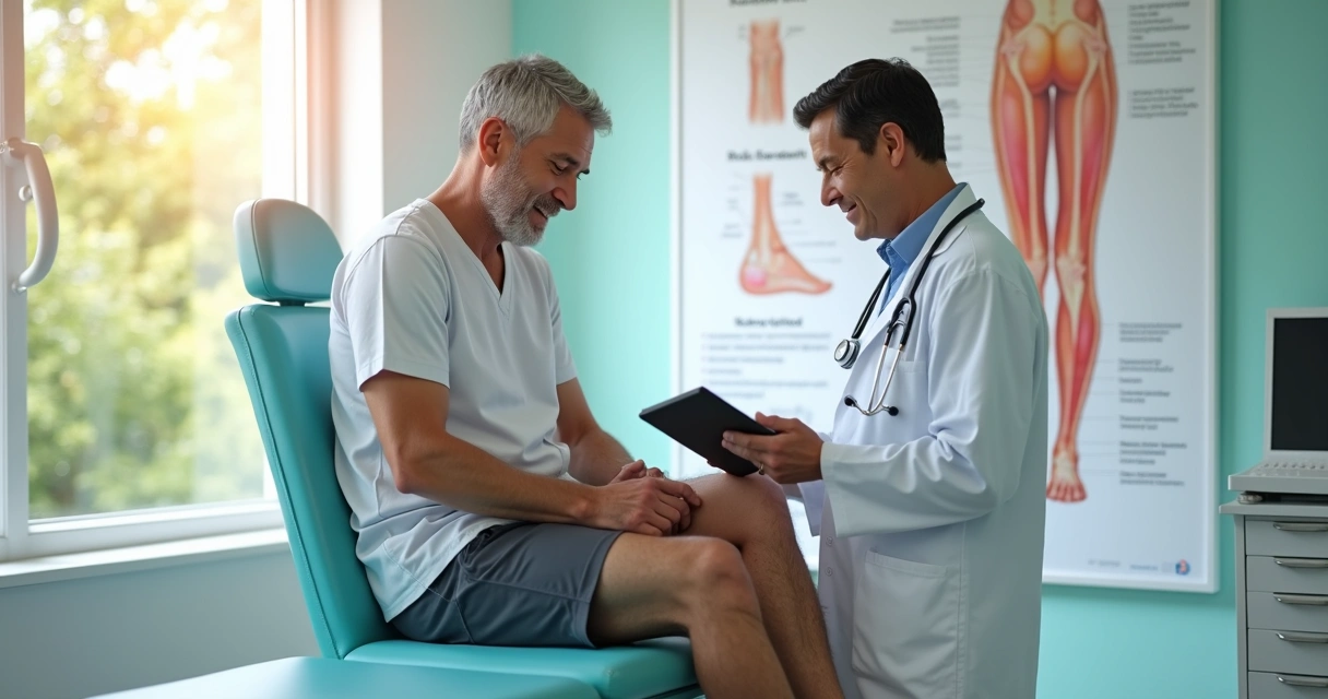 Paciente em Belém mostrando varizes nas pernas durante consulta vascular 