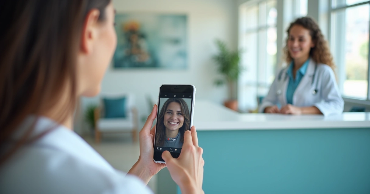 Paciente sorrindo deixando depoimento para clínica ou médico 