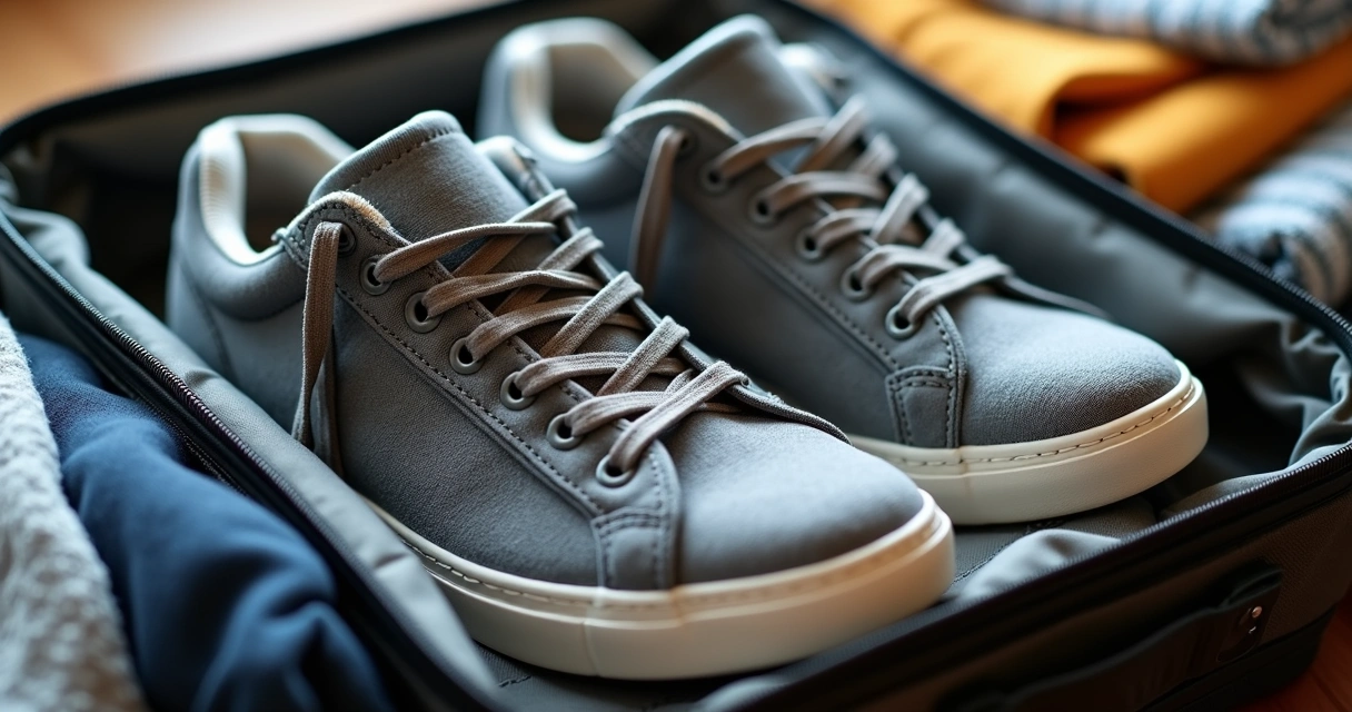 Socks stuffed into packed shoes 