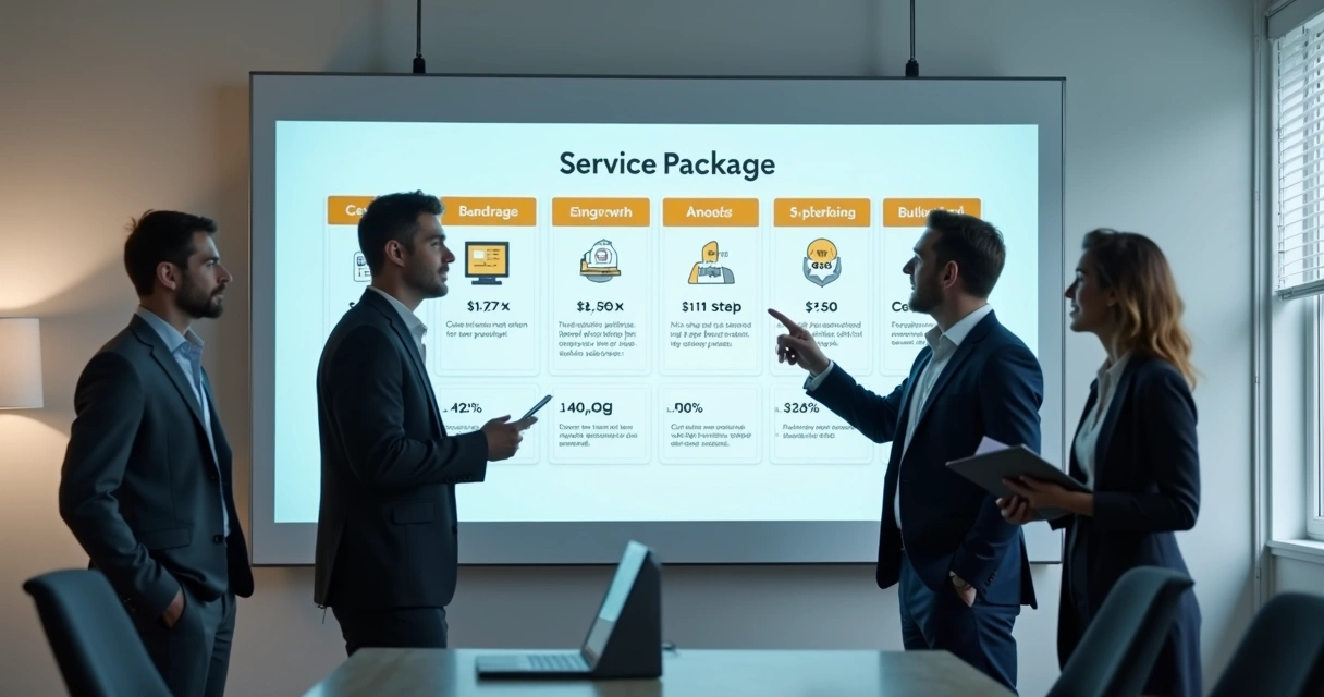 Quadro de pacotes de serviços para empresas com diferentes valores 