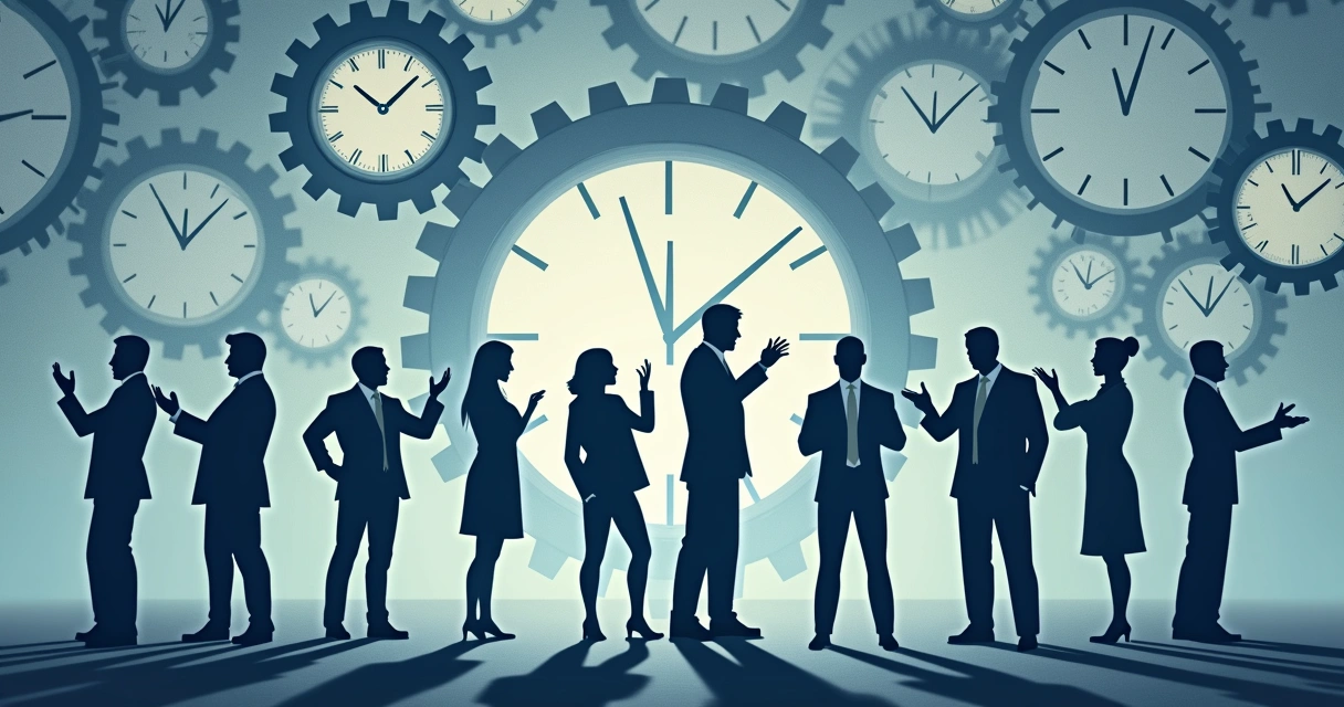 Cadeia de pessoas e engrenagens representando hábitos automáticos 