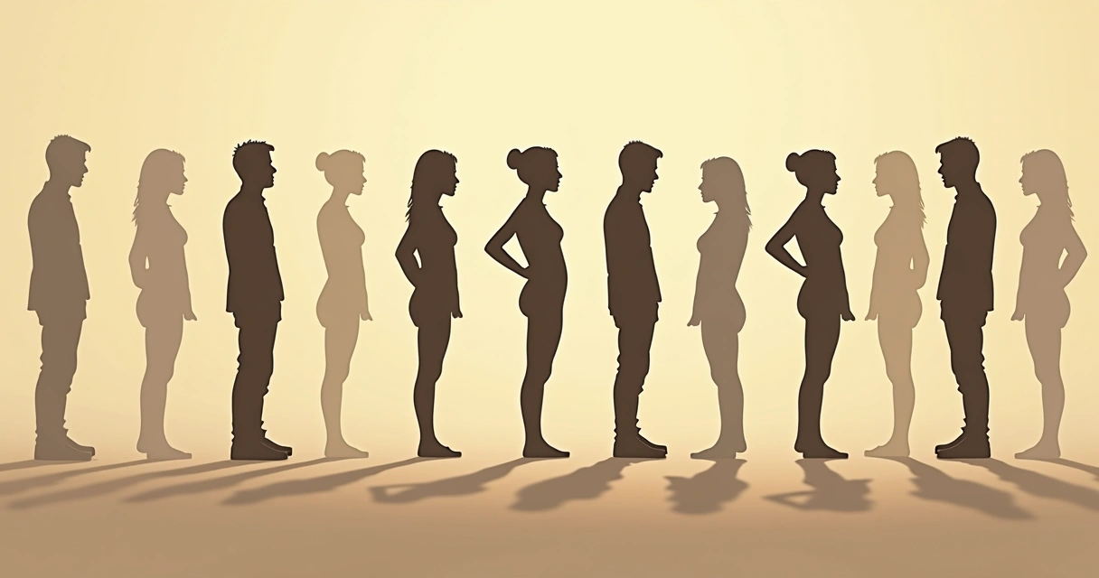 Ilustração de padrões comportamentais repetitivos, com figuras humanas em diferentes posturas, conectadas por linhas que representam automatismos. 