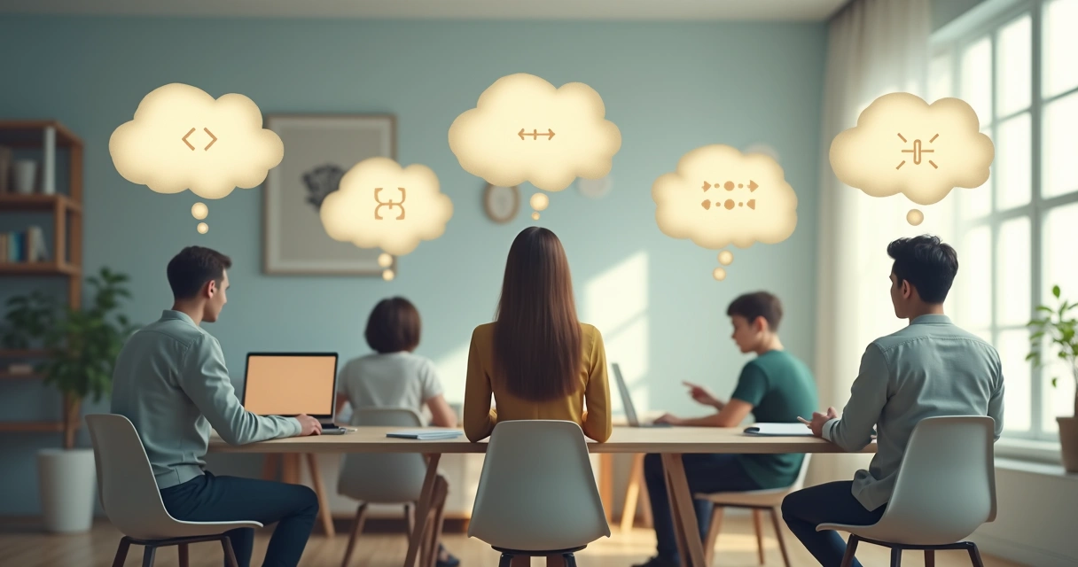 Pessoas em diferentes ambientes olhando para pensamentos semelhantes 