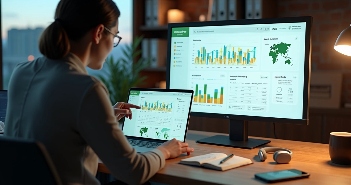 Administrador analisando gráficos de atividade de grupo do WhatsApp no computador 