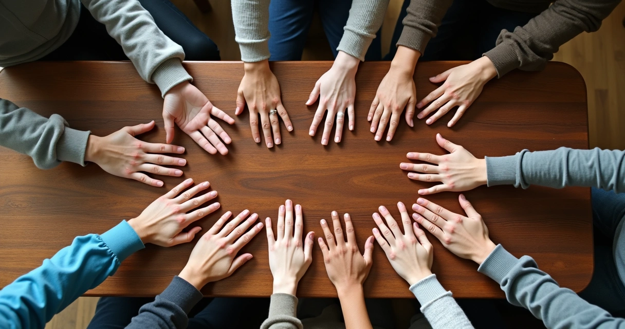 Mãos de várias pessoas empilhadas, simbolizando repetição de padrões