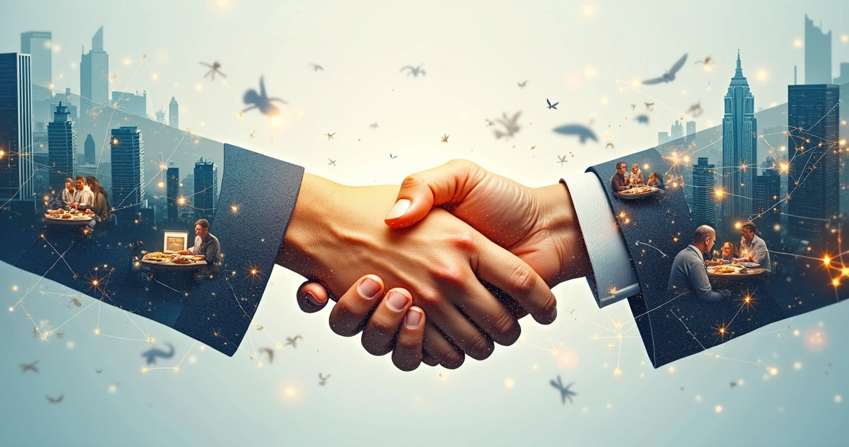 Colagem artística de símbolos culturais e sociais interligados 