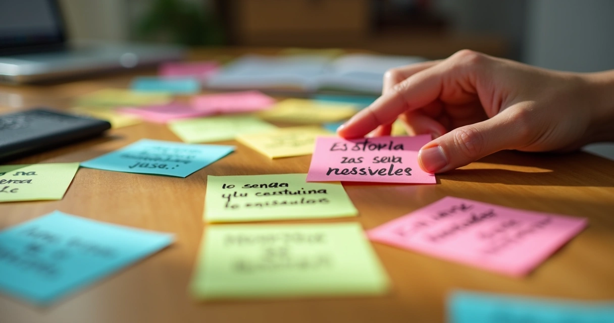 Notas autoadesivas com frases de autossabotagem em uma mesa 