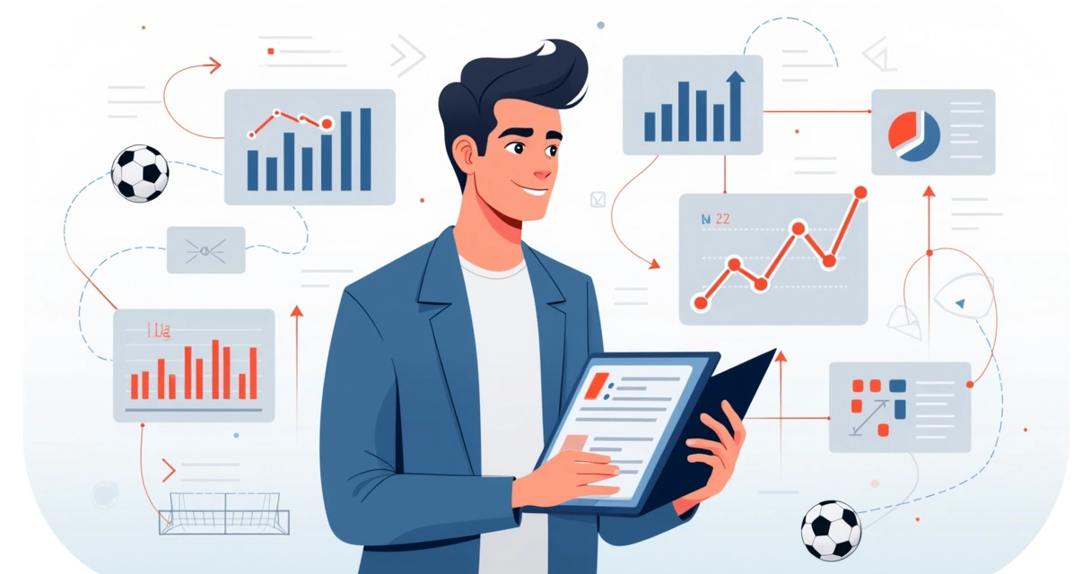 Gráficos esportivos conectando pontos enquanto uma pessoa observa 