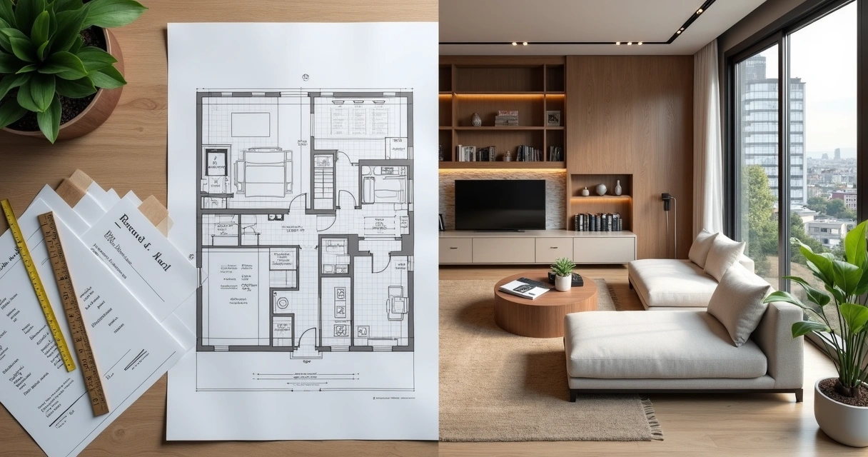 Ambientes padronizados em planta e apartamento 