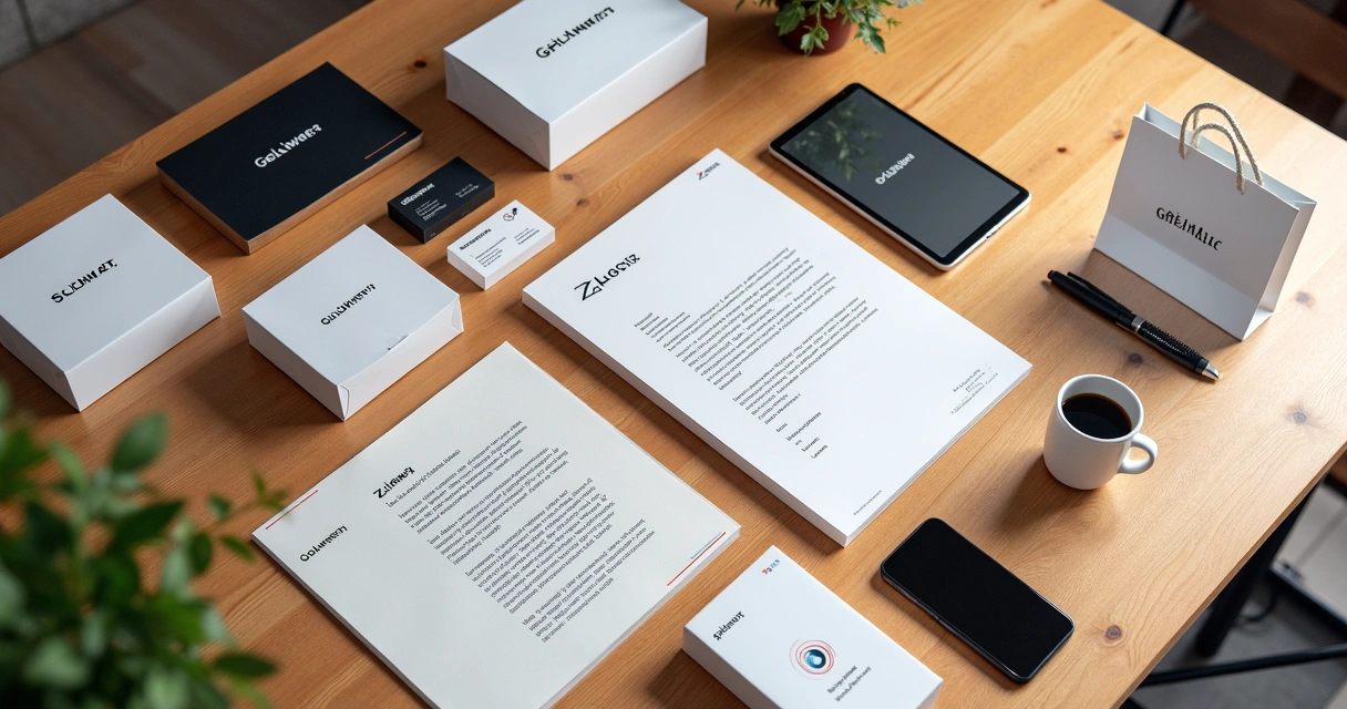 Linha visual padronizada de uma marca em vários materiais 