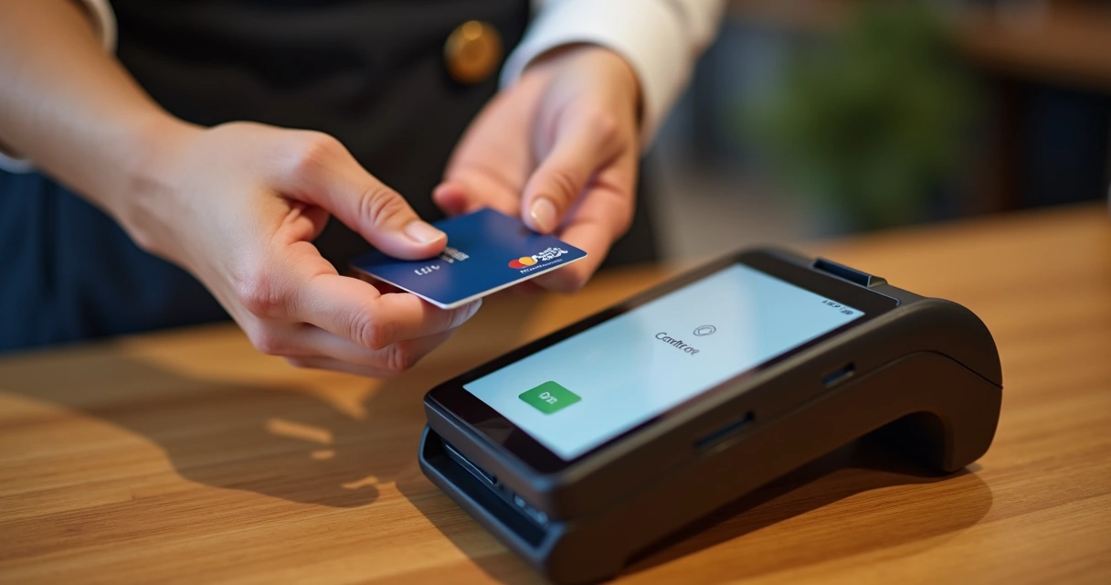Pessoa pagando com cartão por aproximação em uma máquina de pagamentos 