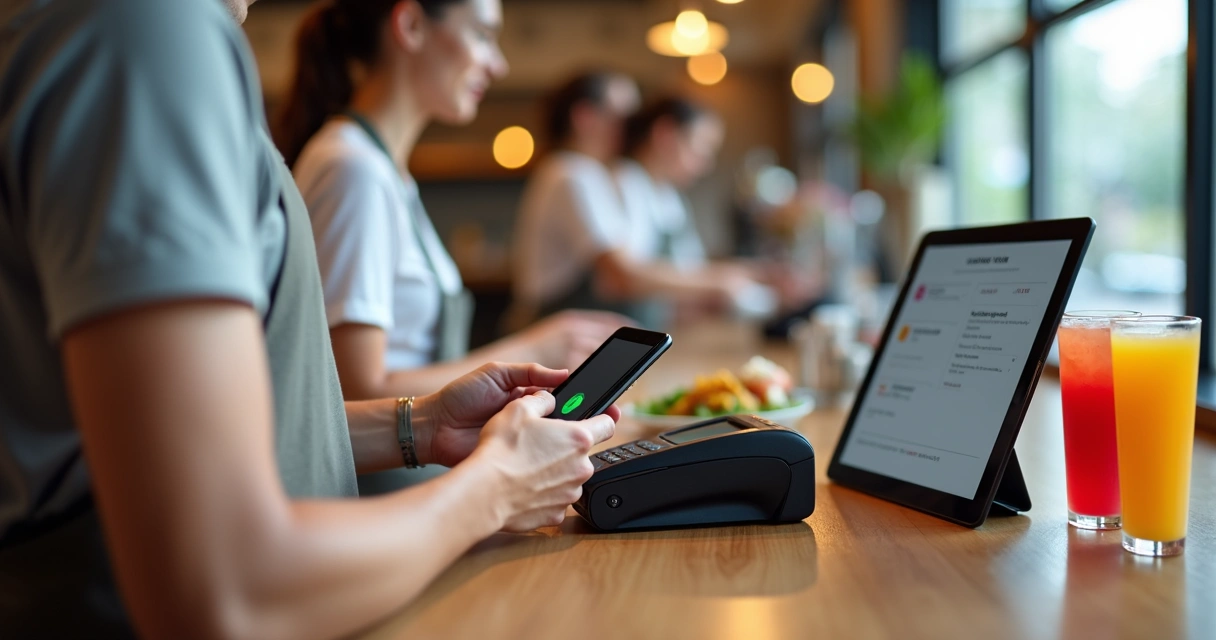 Cliente usando pagamento por aproximação em maquininha 