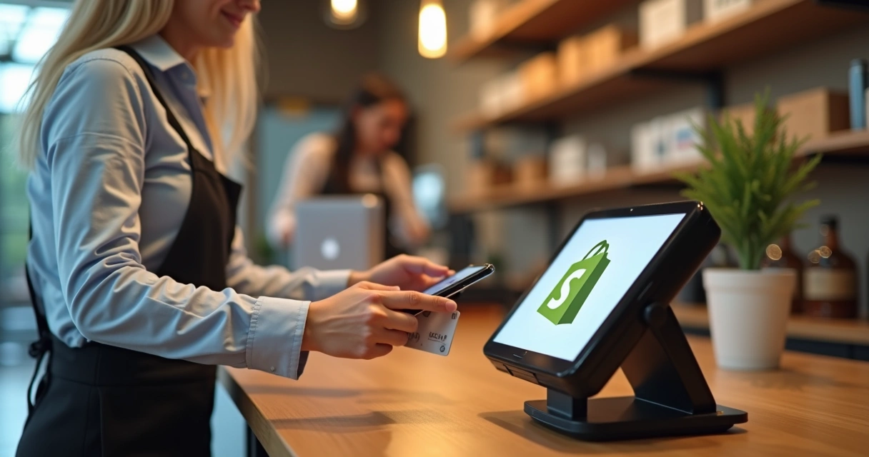 Cliente usando aproximação para pagar em loja que usa Shopify 