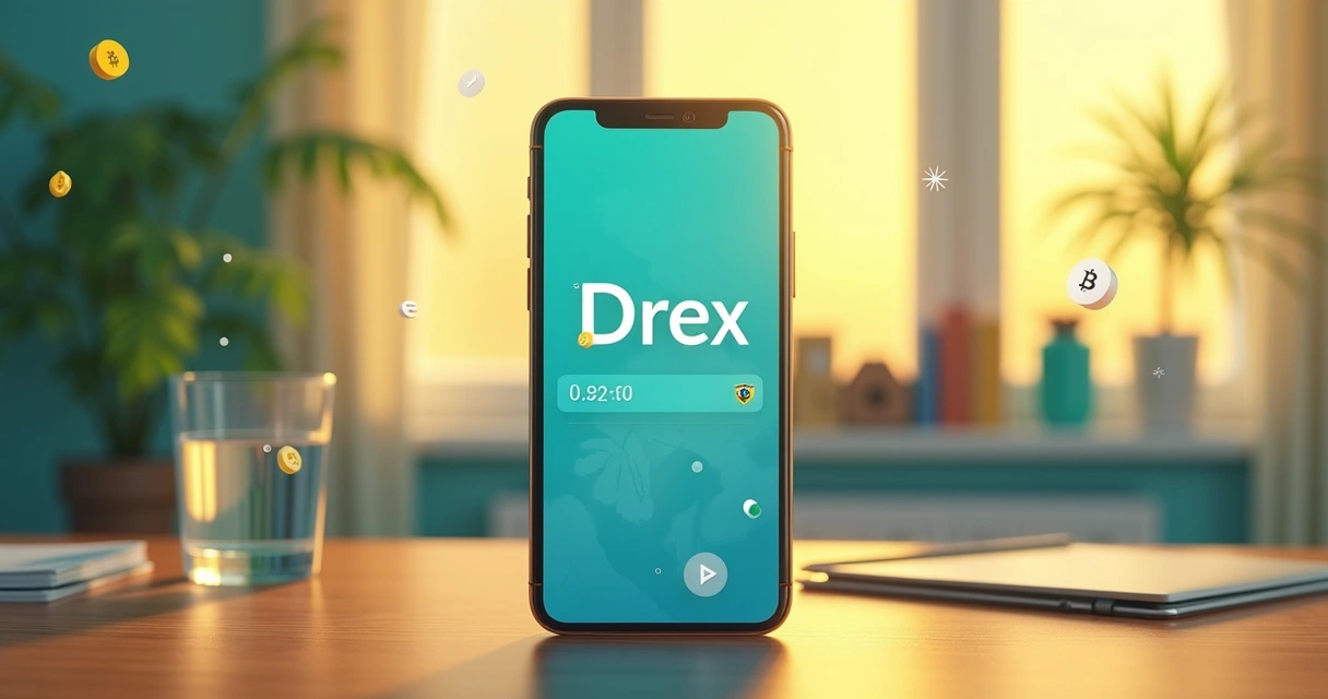 Ilustração de um smartphone mostrando pagamento automático realizado com Drex 