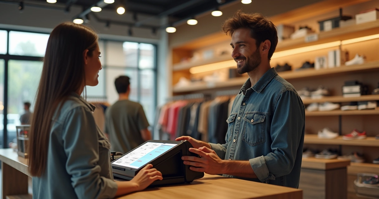Pessoa faz compra em loja física usando opção de pagamento BNPL. 
