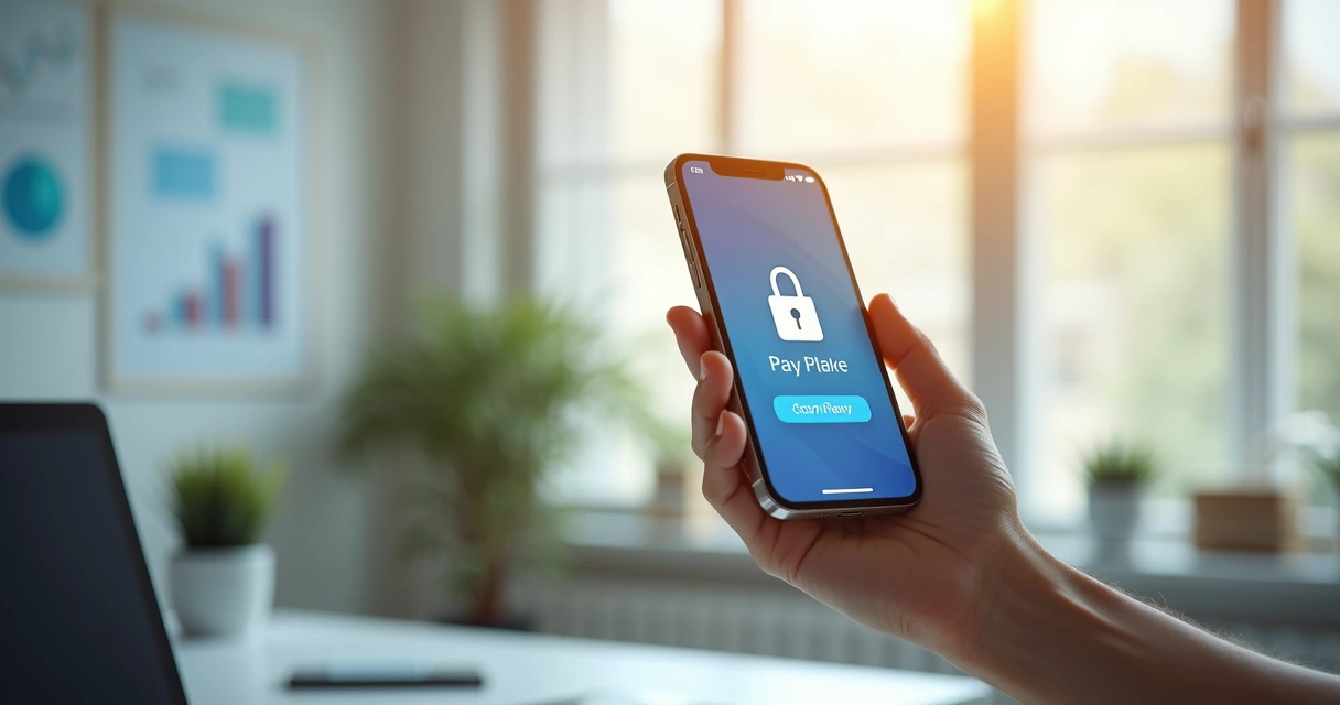 Pessoa segurando smartphone mostrando link de pagamento com cartão em tela brilhante 