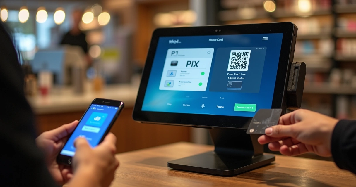 Tela de PDV exibindo opções de pagamentos digitais 