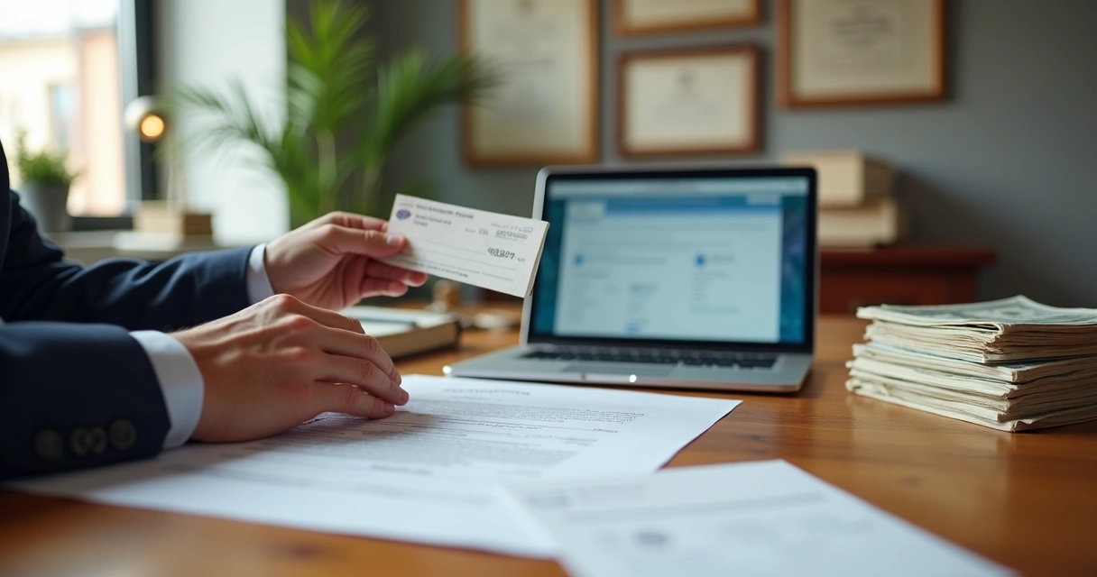 Pagamento de imóvel em cartório, com dinheiro, cheques e computador