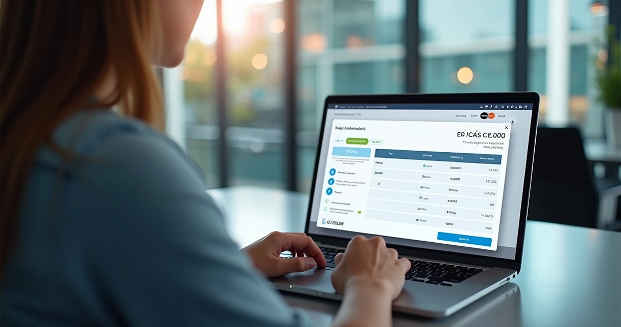 Pessoa usando notebook com tela de checkout digital otimizado 